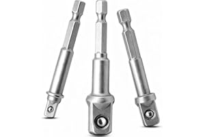 Yonality juego de 3 brocas adaptadoras de enchufe de 1/4 3/8 1/2 pulgadas, adaptador de enchufe de destornillador de vástago hexagonal, para taladros y atornilladores inalámbricos, llaves de vaso