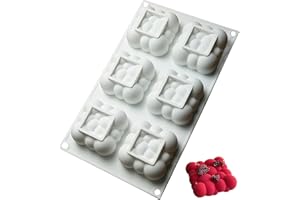 Hezhou Bubbles Clouds Silicone Mold Square Mousse Cake Baking Molds Stampo 3D a Forma di Cubo per Artigianato stampo da forno a cupola a 6 cavità per fare cioccolato torte gelatina budino mousse