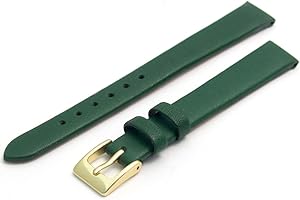 WATCHWATCHWATCH Fine Calf Leather Watch Strap Band 12mm Green with Gilt (Gold Colour) Buckle. Free Spring Bars (Watch Pins)