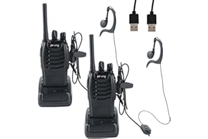pofung Walkie Talkie Professionelle Funkgeräte PMR446 baofeng Talkies 88E/888S Hand Spielzeug Funkgerät, Sprechfunkgerät mit LED Taschenlampe & Headset USB Anschluß (2 Stück), 94*45*30mm, black