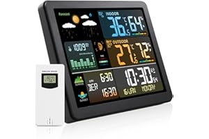 HAWAJOK Wireless Weather Station with Outdoor Indoor Sensor, Large Digital LCD Display, Temperature, Humidity, Weather Forecast, Barometer, Moon Phase, Alarm Clock for Home, Garden, Office, Bedroom, Farm