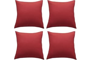 MINGPINHUIUS Outdoor Waterproof Cushion Cover, Pack of 2 Throw Pillow Covers Waterproof Garden Cushion Case Linen Square Pillow Cases for Patio Tent Balcony Couch Sofa, 18"x18"(45x45cm) - Red