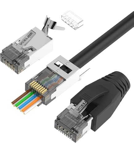 10 Connettori RJ45 Cat 7 / 6A / 5 Bianchi – Spina A Crimpare Con Protezione Antipiega SeKi