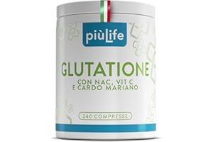 +LIFE Glutatione Forte PiùLife 100% Glutatione Ridotto Puro con Vitamina C, NAC n-acetil-cisteina e Cardo Mariano Fegato Tit. 80% – 250 mg per dose – Antiossidante, Sistema Immunitario, Detox