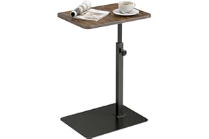 HOMCOM C Shaped Side Table, Small End Table with Adjustable Height and Metal Base for Living Room, Bedroom, Bedside, Sofa, Rustic Brown