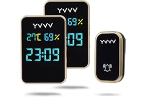 YVVV Timbre de puerta Inalámbrico Inteligente con el Pulsador de Autoalimentado sin Hilos para la Puerta, Timbre con sensor de temperatura y humedad, 38 Melodías y 4 Niveles de Volumen