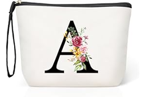 HAMATATA Grande Borsa per Cosmetici per donna Personalizzata Iniziale, Pochette Trucchi Viaggio, Trousse Trucchi Organizer Cosmetici, Regalo Compleanno Natale Ideale per Mamm Moglie Migliore Amic（A）
