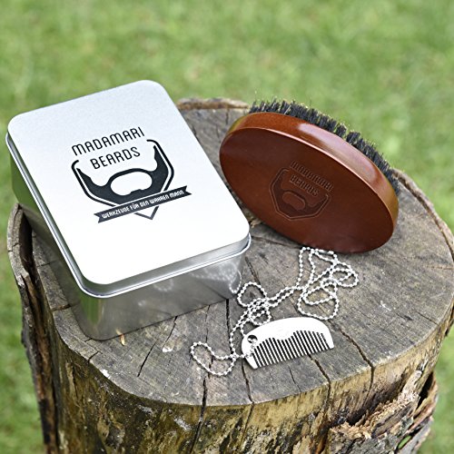 Bartbürste & Bartkammkette zur Bartpflege – Hochwertiges Bartpflege-Set – MADAMARI BEARDS – Bartbürste mit Wildschweinborsten inklusive Bartkamm aus Metall zur Pflege unterwegs – Metallbox für eine ideale Geschenkidee – Besonders weiche Borsten - 8
