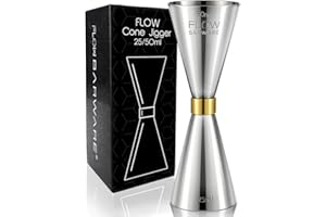 FLOW Barware Dzbanek stożkowy, 10 w 1, miarka zastrzyków 25 ml i 50 ml z wewnętrznymi wymiarami do koktajli, whisky, miarki alkoholu, napojów alkoholowych