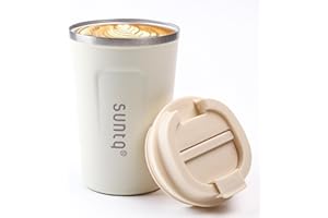 SUNTQ Reusable Coffee Cups Travel - Coffee Travel Mug with Leakproof Lid - Thermal Mug Insulated Cup - Stainless Steel Coffee Travel Cup - for Hot and Cold Drinks, 13oz/380ml,Ivory