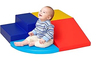 HOMCOM 4 Blocs de Construction XL - modules de motricité - Jouets éducatifs - Parcours motricité Enfant Mousse EPE polyuréthane, Bleu, Jaune, Rouge