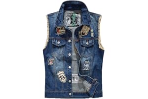 IFIKK Klasyczna vintage męska kamizelka dżinsowa bez rękawów kurtki moda łatka wzory punk rock styl rozdarty kowboj postrzępiony denim kamizelka czołgi