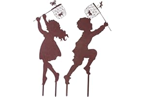 Onlynery 2 décorations Jardin en métal pour garçon et Fille - Silhouette Jardin - pour garçon et Fille - Style Vintage - en métal - Décoration extérieure
