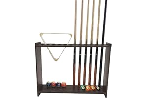 Hocomay Soporte de barra para piscina, soporte para 16 tacos, 8 bolas de billar y 2 marcos de bolas, pie de madera para sala de juegos, sala de billar, club