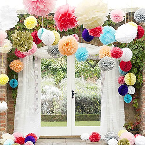Ipalmay 10er Farben Seidenpapier Pom Poms Blumen Ball für Jäten Geburtstag Party Dekorationen, Braun, 10 Inch( 25cm ) - 3
