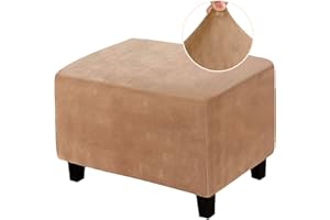 LiveGo Funda otomana, Funda de Puf, Funda de Reposapiés Rectangular de Terciopelo Lavable, Elástico Extraíble a Prueba de Polvo (L, Camello)