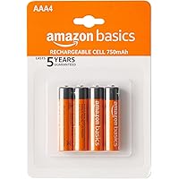 Amazon Basics AAA Rechargeable 750 mAh Batteries | Ready-to-use | Pre-Charged Ni-MH Batteries (Pack of 4)