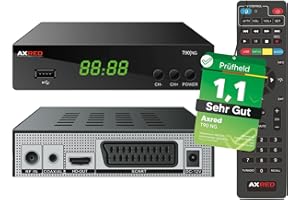 AXRED PREMIUM TECHNOLOGIES [ Test SEHR GUT, Note 1.1 *] AXRED T90 HD DVBT2 Receiver mit PVR Aufnahmefunktion, DVBT Reciever für DVB-T & DVB-T2 Antennen, DVB T Receiver für TV Fernseher Radio DVB T2 Antenne, HDMI SCART USB