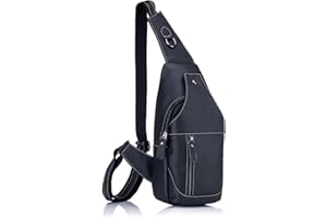 WEEDEE Sac de Poitrine Homme en Cuir Veritable Sacoche à Bandoulière Sacs a dos porté épaule Travers Pochettes des Sport Affaires Voyage - Noir