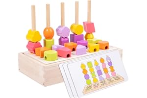 SFBSFL Dementia Activities for Adults,Fidget Toys with Matching Shapes,Wooden Beads Sequencing Toy Set,Memory Games for Seniors with Dementia,Sensory Toys