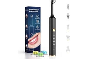 HOTOIQ Tooth Polisher, Teeth whitening kit Multifunctional Teeth whitening Cleaning, Teeth Polisher Stain Remover with 5 Heads & 3 polishing Paste (Black, Unflavoured)