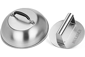 HULISEN Cheese Melting Dome & Smashed Burger Press, 9 Inch Heavy Duty Round Basting Cover with Stainless Steel Burger Smasher, Griddle Accessories Kit for Flat Top Grill Cooking Indoor/Outdoor