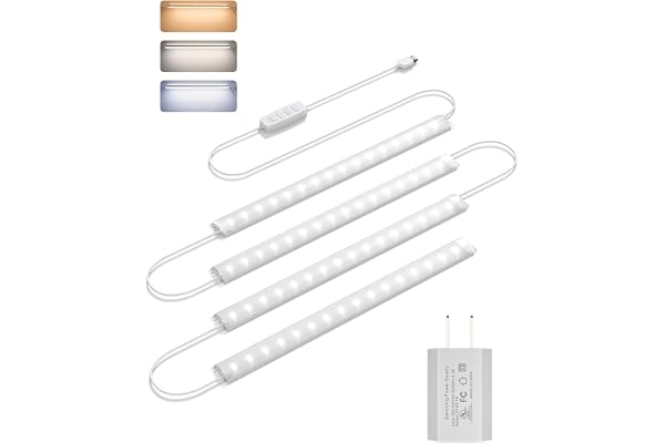 GOODEA Ultratunn dimbar LED-underskåpsbelysning, självhäftande ljuslist med strömbrytare, 3 färgtemperaturer, skåpbelysning för kök, källare, förråd (4 x 30 cm)
