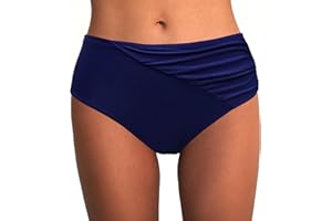 Rayson Bas de Maillot de Bain Femme Bandeau Ruched Bikini Culotte Taille Haute Short de Bain Ventre Plat Bas de Maillots Shorty