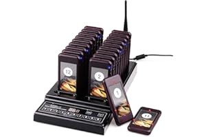 Retekess T112 Classic Restaurant Pager System, Food Buzzer System, Outdoor 500M, Easy Setup, 360 mAh Battery 36H, 3 Modes of Prompt, Pagers and Beepers for Hotel, Cafe, Bistro (20 Pagers) (UK Plug)