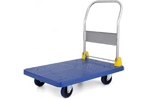 Heavy Duty Folding Platform Truck 400KG Capacity, Foldable Push Cart with Large Non-Slip Plastic Platform, 360° Swivel Wheels, Utility Hand Trolley for Warehouse, Factory, Office & Moving, Blue