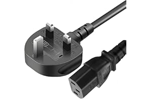 BYDT 1.8 Metre UK Power Cable IECC13 to BS1363 Kettle Lead Power Cord, 13A 250V BS 1363 to C13 Kettle Lead/UK Power Cord, Power Supply Cable, TV/Monitor Power Cable,black