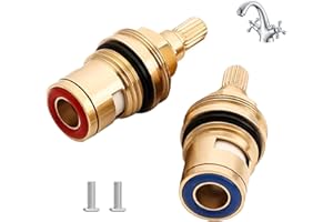 KSYWYDU 2 Pcs Ceramic Tap Cartridge, Brass Tap Valve Inserts Quarter Turn Valve, Replacement Brass Ceramic Stem Disc Cartridge Faucet Valve, Quarter Turn 1/2" BSP, Hot & Cold Water for Bathroom & Kitchen Tap