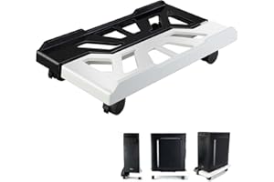 Qcdou PC Stand, CPU Holder Under Desk, Adjustable Mobile Computer Tower Stand, with Rolling Caster Wheels, Ventilated CPU Floor Cart for Gamers/Students(B&W)