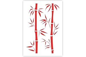 QBIX Stencil di Bambù A5 - Riutilizzabile per Pittura, Cottura, Artigianato, Parete, Mobili - Rami e Foglie - Fai-da-Te per Bambini