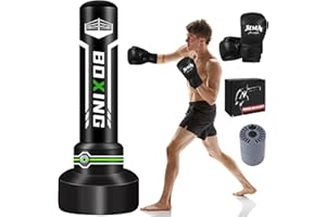 JUOIFIP Sacco da boxe 2 in 1 per adulti, 180 cm autogonfiante, pesante, con guantoni da boxe e pompa ad aria integrata, per allenamento MMA, Muay Thai, fitness, principianti