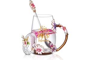 Luka Tech Birthday Gifts for Women, Not A Day Over Fabulous Enamel Flower Glass Mug with Spoon,Birthday Gifts for Her,Friends,Mum, Female