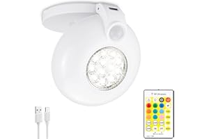 BIGMONAT Human Infrared Sensing Indoor/Outdoor Spotlight, Rechargeable Intelligent Remote Control Corridor Color Changing Spotlight Ceiling Light, 12 RGB Smds, 200 Lumens, White