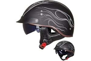 ACLFFSHOP Halbschalenhelm mit ECE, Jethelm Retro, Chopper Helm, Retro Motorrad Helm, Scooter-Helm, Offenem Helm, mit Sonnenblende und Herausnehmbares Atmungsaktives Futter M~XXL 57~64CM