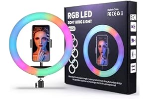 RevolutionLine - Aro de luz Led de 9 Colores de 26 cm de diámetro | Ideal para móvil TIK Tok | Control Remoto | Anillo de luz RGB de 10 Pulgadas Compuesto por 150 Bombillas LED y ABS