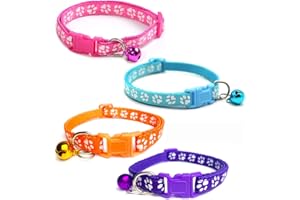 Quesuc 4pcs collari per gattini morbidi e regolabili con campana da con striscia in nylon a forma di cuore per gatti cuccioli gattini Collari per Gatti Antistrozzo con Campanellino e Fibbia Sicurezza