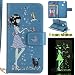 Produktbild Huawei Nova Luminous Leder Wallet Tasche Brieftasche Schutzhülle,Fanryn Schönes Mädchen und Katzen Muster Nacht Leuchtende Design Hochwertige PU Leder Flip Tasche Case Hülle im Bookstyle mit Standfunktion Kredit Kartenfächer für Huawei Nova (Blau)