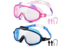 Moseem Kids Swimming Goggles, 2-Pack Boys Girls Swim Goggles for Children & Teens 3-15 Years, Anti-Fog Anti-UV, Clear Wide Vision, Waterproof