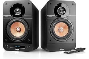 Teufel Ultima 25 Active Paire d'enceintes bibliothèques Actives avec récepteur AV intégré, Bluetooth 5.0 avec aptX® et AAC, Radio Dab+, Multiples Options de connectivité, Noir