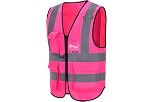 AYKRM 21 couleur Gilet di Sicurezza Antinfortunistici Alta Visibilità con tasche Giacca da lavoro riflettente ad alta visibilità Gilet riflettente con cerniera
