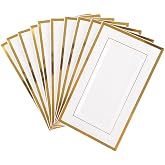 SHUESS 10 White Plastic Serving Trays with Gold Rim 33 x 20 cm Rectangular Elegant Reusable Plastic Plates for Home, Birthday