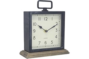 CAROUSEL HOME AND GIFTS 21CM Contemporary Rustic Metal Wood Square Mantel Mantle Clock
