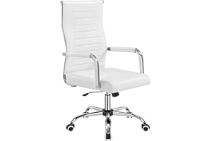 Yaheetech Sedia da Ufficio Scrivania Bianca Ergonomica in Finta Pelle con Schienale Alto Reclinabile a Dondolo Rotelle Girevole 360° Altezza Regolabile Portata 136 KG