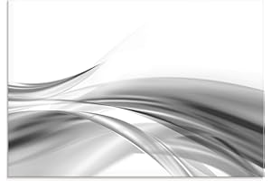 ARTLAND Küchenrückwand Glas mit Motiv Spritzschutz 80x55 cm Design Rückwand Küche Bad Modern Abstrakt Kunst Welle Grau S7KX