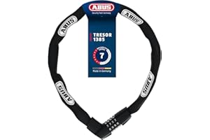 ‎ABUS ABUS Kettenschloss Tresor 1385 – Zahlenschloss aus gehärtetem Stahl – 7 mm starke Vierkantkette – ABUS-Sicherheitslevel 7 – 110 cm – Schwarz