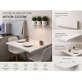 Duvara Monte Katlanır Mutfak Masası Yer Kaplamayan &Ccedil;ok Ama&ccedil;lı Masa (BEYAZ, 68X50)
